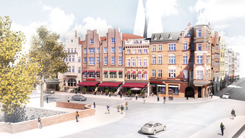 Visualisierung Lübeck Alstadt - Illustration Umbau Trave-Quartier